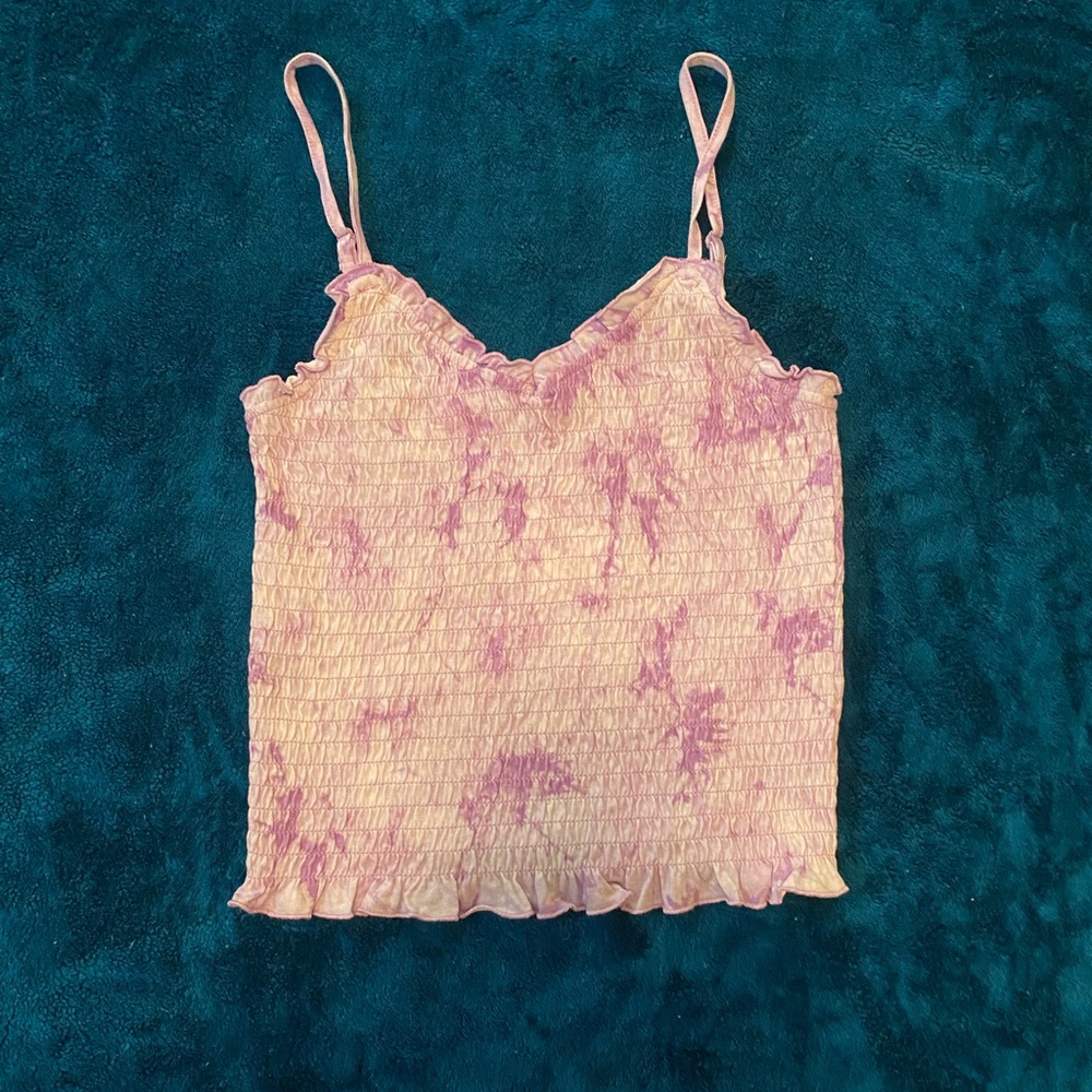 purple & white patterned spaghetti strap tank top teen’s size M